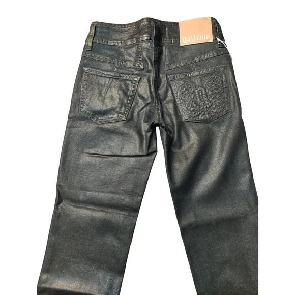 John Galliano Embossed G Midnight Blue Coated Cotton Sparkle Cropped Jeans Sz 25 - Picture 10 of 16